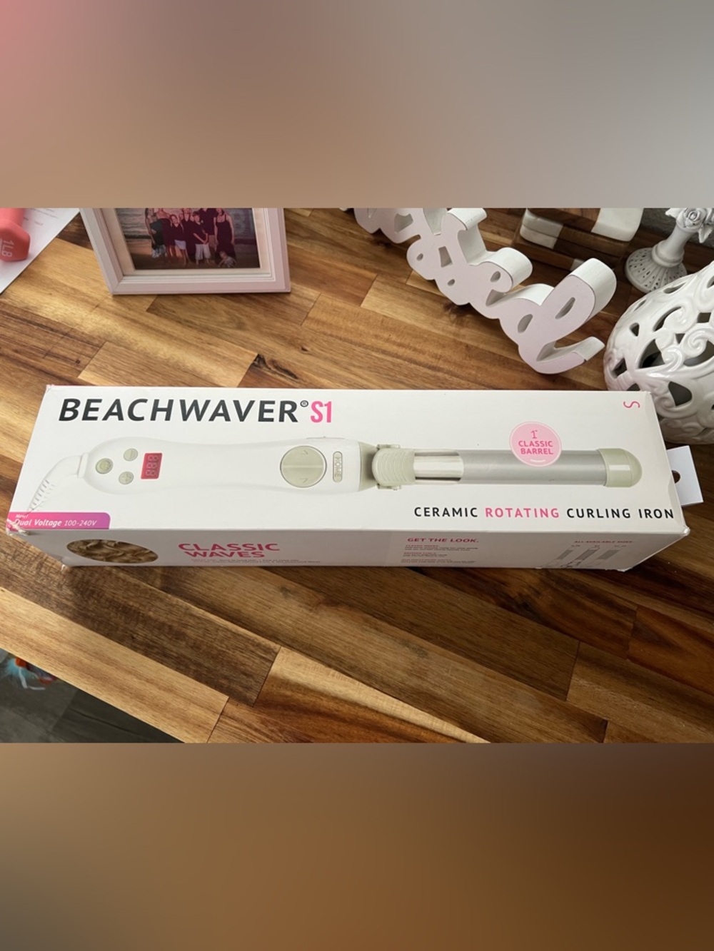 The Beachwaver Co. S1 Ceramic Rotating Curling Iron - White with Pink Accents